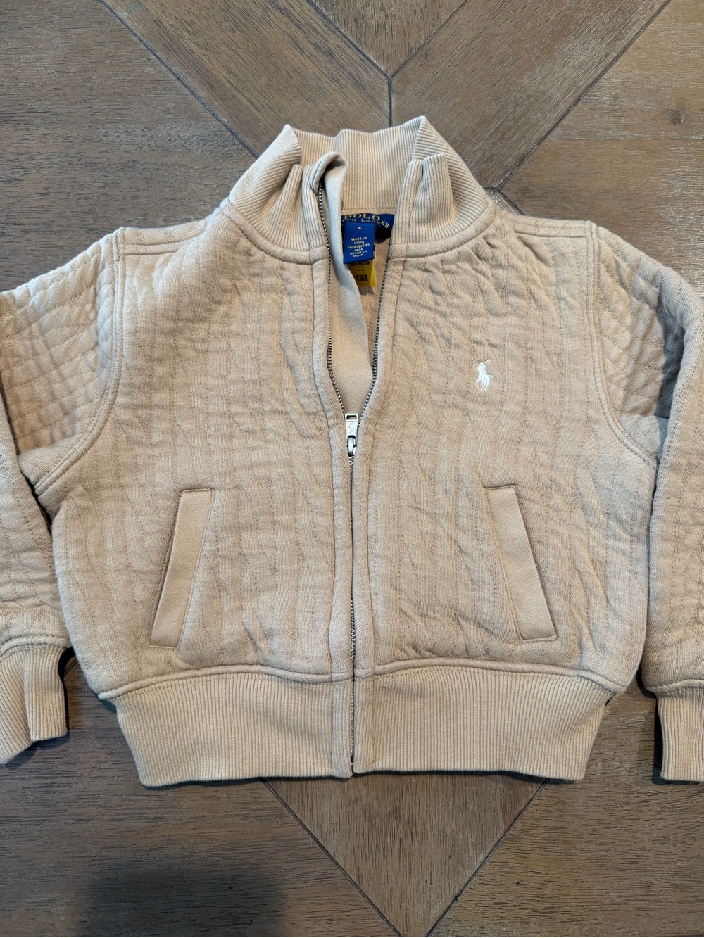 Polo Ralph Lauren Tan Zip-Up Knit Jacket For Toddler Size 4T